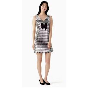 Kate Spade Houndstooth Tweed Dress Size 6 Fringe Bow Preppy Holiday Coquette
